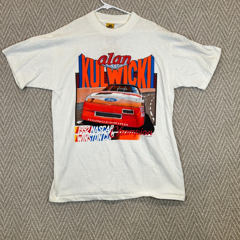 Alan Kulwicki T Shirt Mens Large White Vintage 1992 NASCAR Winston Cup Champion